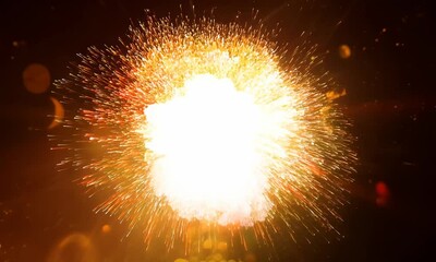 Poster - A detailed  evocative prompt for an image of a large  colorful explosion with a white center.