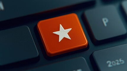 Poster - Orange Star Button on Modern Keyboard   Closeup  Technology Concept