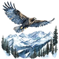 Wall Mural - Majestic Golden Eagle Soaring Above Snowy Mountains.