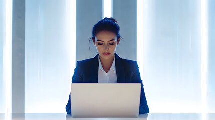 Poster - Businesswoman working on a laptop in a modern office