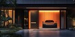 © DudeDesignStudio - Modern home exterior with a sleek black car parked in the garage.
