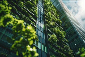 Eco friendly building with vertical garden in modern city.