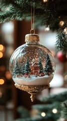Wall Mural - christmas ornament hanging on tree branch showing winter wonderland