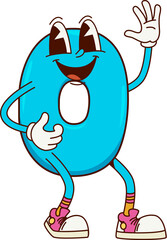 Poster - Cartoon math number zero groovy character. Isolated vector funny school numeral 0 personage featuring cute, playful smiling face and bright blue color, ready for kids education and children games