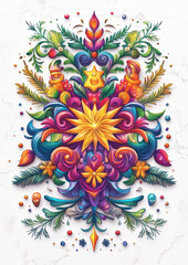 Poster - Colorful floral pattern on a marble background