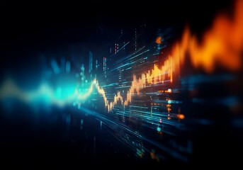 Poster - a digitally generated graphic featuring a bright orange line graph amidst a dark blue background.