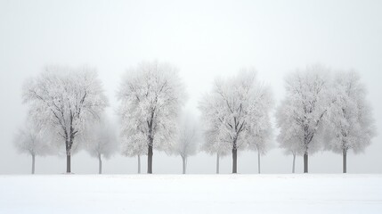 Poster - Snow covered trees in a foggy winter landscape.