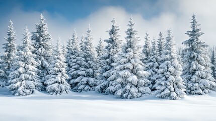 Poster - Snow-covered pine trees stand tall against a clear blue sky in a winter wonderland.