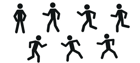 Wall Mural - stick man stands, walks, runs. dancing, pictogram of a human figure isolated on a white background