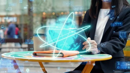 Poster - Woman using tablet in the city and global network concept