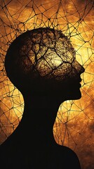 Poster - silhouette of head with neural network pattern, artistic concept