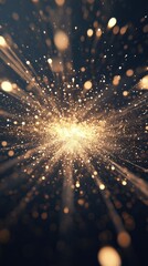 Poster - A stunning display of golden particles radiating outward, creating a mesmerizing burst of light and energy against a dark backdrop.