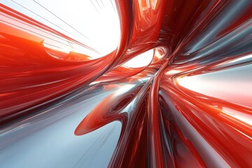 Fototapete - An abstract image featuring dynamic red and silver shapes creating a futuristic and energetic atmosphere.