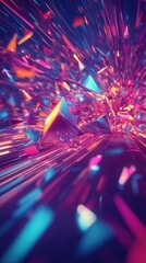 Fototapete - An abstract explosion of colorful geometric shapes, creating a vibrant and dynamic visual experience with light and motion.