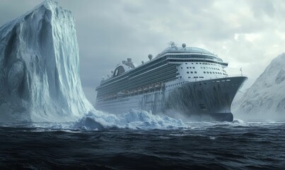 Wall Mural - Cruise ship sails past an iceberg.