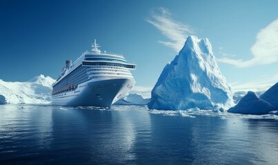 Wall Mural - Cruise ship sailing past icy mountains.