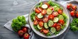 © Meedot - Salad of tomatoes and cucumbers close up Top view Creative AI