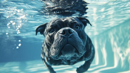 Poster - A dog swimming underwater, capturing a moment of curiosity and playfulness.