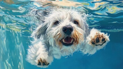 Sticker - A joyful dog swimming underwater, showcasing its playful nature and love for water.