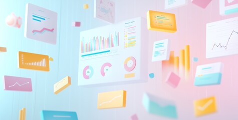 Wall Mural - Abstract representation of data analytics with colorful graphs and charts.