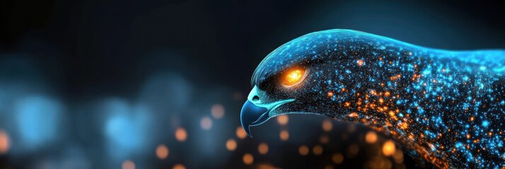 Sticker - A glowing, ethereal hawk with sparkling details against a dark background.