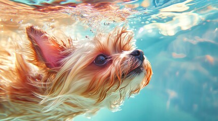 Canvas Print - A dog swimming underwater, showcasing its playful nature and curiosity.