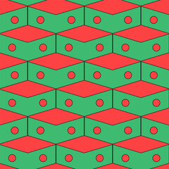 Wall Mural - Abstract background seamless pattern.Repeat pattern in green isolated on red background.Vector graphic Christmas background.