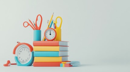 Poster - A colorful arrangement of stationery items and books, symbolizing education and organization.