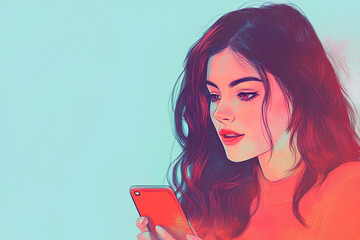 girl with smartphone chatting, chat bubble illustration