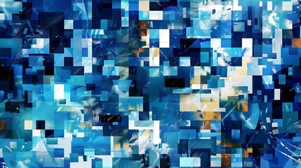 Poster - Abstract digital technology background with blue squares and copy space