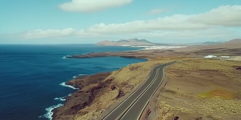 Poster - Image related to unexplored road journeys and adventures. Road through the scenic landscape to the destination