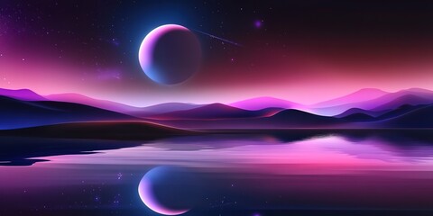 Wall Mural - futuristic night landscape with abstract landscape and island, moonlight, shine. dark natural scene 