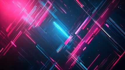 Dark abstract futuristic background. Neon lines, glow. Neon lines, shapes. Pink and blue glow. 