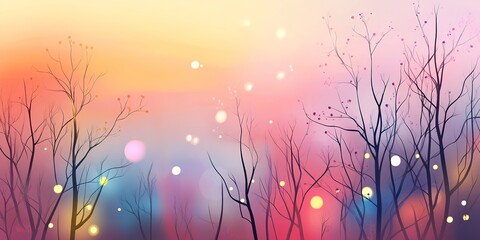 Wall Mural - abstract landscape. colorful art fantasy landscape with a forest and glowing lights. background illu