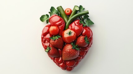 Sticker - A heart-shaped arrangement of various red fruits and vegetables, symbolizing health.