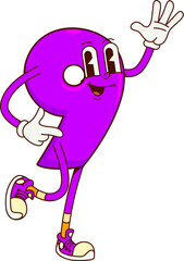 Poster - Math number nine cartoon groovy character. Vector funky 9 personage with big eyes and smiling expression, featuring bold lines and bright violet color. Digit for children education or playful learning