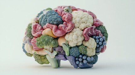 Sticker - A brain-shaped arrangement of various colorful vegetables representing health and nutrition.