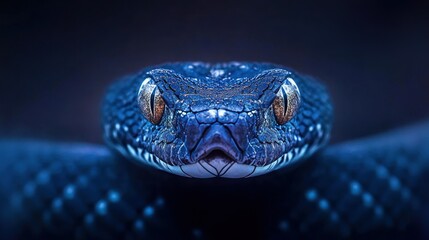 Poster - Close-up of a striking blue snake, showcasing its intricate scales and piercing eyes.