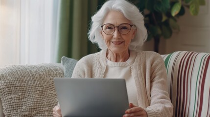 Wall Mural - The Woman Using Laptop Smiling