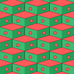 Wall Mural - Abstract background seamless pattern.Repeat pattern in green isolated on red.Vector graphic Christmas background.