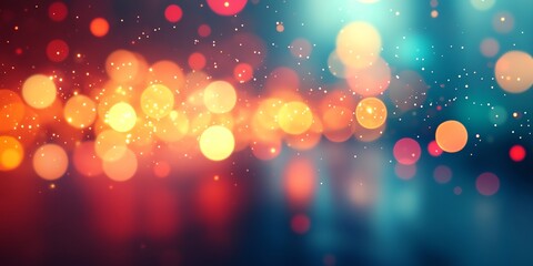 Poster - Abstract blurred background with red, orange, and blue bokeh lights.