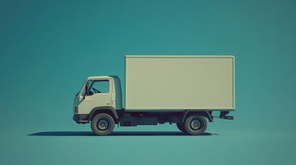 Canvas Print - A side view of a white delivery truck against a solid blue background.