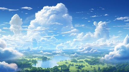 Wall Mural - a bright blue sky with large, puffy clouds drifting by