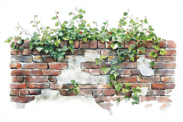 A textured brick wall overrun with vibrant green ivy, showcasing nature's reclaiming of a rustic, weathered surface.