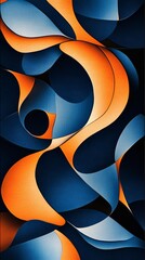 Aufkleber - Abstract geometric pattern with orange and blue curves, digital art concept