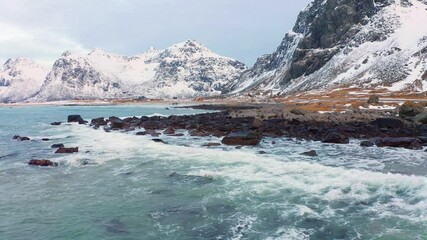Wall Mural - 4k drone flight moving to the side footage (ultra high definition) of spring view of lofoten islands