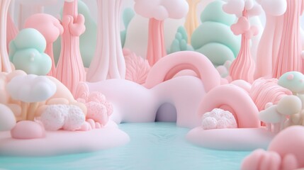 Wall Mural - a very colorful and detailed sculpture of a forest with water, ai
