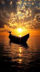 Wall Mural - Fishing Boat At Sunset