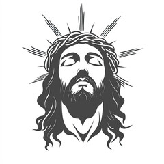 Sticker - Jesus Face Silhouette, Illustration Isolated On White Background