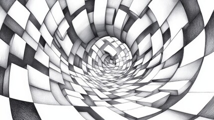 Sticker - A black and white drawing of a spiral tunnel, AI